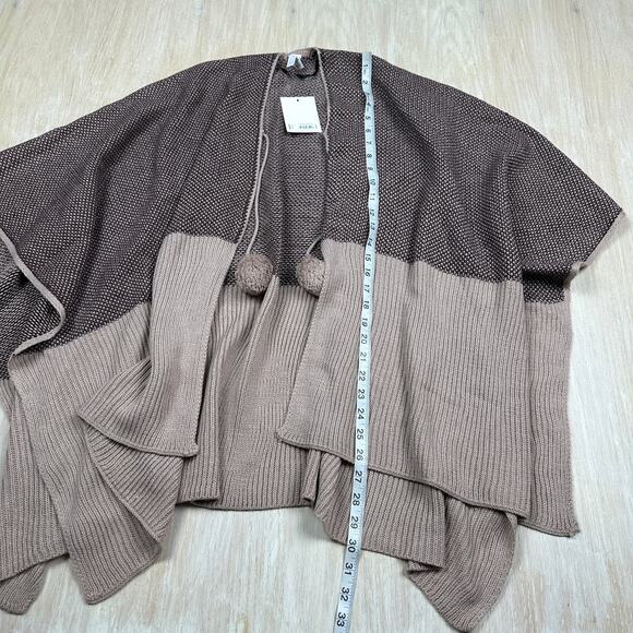 NWT LC Lauren Conrad Poncho Sweater Shrug Colorblock Boho Pom Pom Tie Front OS - Picture 8 of 12